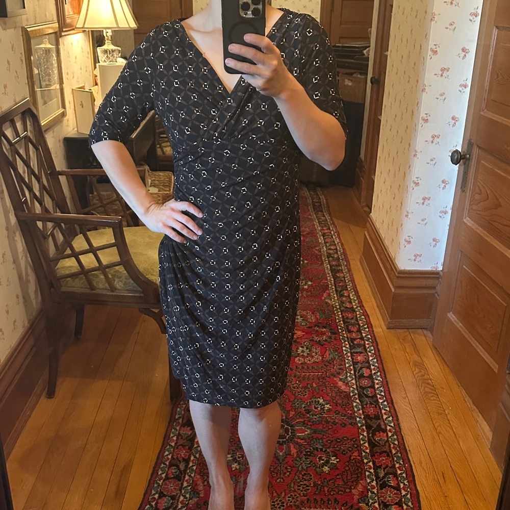 Ralph Lauren Black Midi Dress with White Pattern